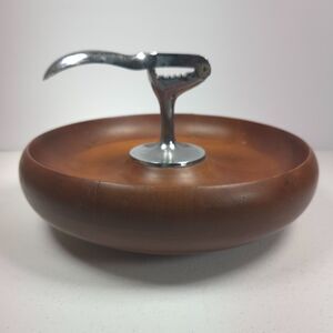 Hellerware Wood Nut Bowl w Built In Nutcracker Mid Century